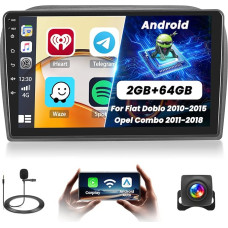 2+64G Android Car Radio for Fiat Doblo 2010-2015/Opel Combo 2011-2018 with Wireless Carpaly & Android Car, 9 Inch IPS Touchscreen Radio with Bluetooth/GPS/Reversing Camera/FM/WiFi/SWC/26UI