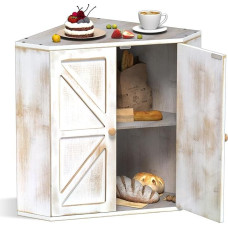 VEDECASA Bambuko duonos dėžė kampinė 2 pakopų duonos dėžė virtuvei Bambuko kampinė duonos dėžė Didelė duonos laikymo talpykla virtuvės stalviršiui 31 x 31 x 42 cm senamadiška balta