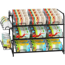 3 Tier Stackable Can Rack Kitchen Food Organizer/Holder for Countertop, Pantry Organizer and Storage, Black