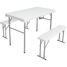 Sulankstomas pikniko rinkinys + 2 suolai 113 x 62 x 71 cm, baltas - sulankstomas