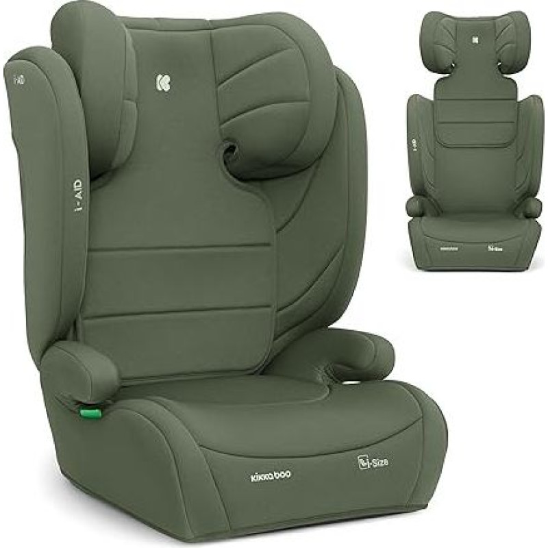 KikkaBoo i-Size i-AID automobilinė kėdutė vaikams 15-36 kg Kūdikių automobilinė kėdutė 100-150 cm 2 grupės 3 ISOFIX nuo 3,5 iki 12 metų 13 krypčių reguliuojamas galvos atramos atramos dydis Armijos žalia