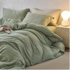 Sedefen Dvigulė muslino patalynė, 155 x 220 cm, medvilnė, žali patalynės komplektai, Oeko-Tex patalynė su užtrauktuku, antklodės užvalkalas su 1 pagalvės užvalkalu 80 x 80 cm