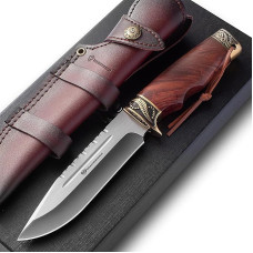 DRACHENADER medžioklinis peilis fiksuotu ašmeniu YU-LN, 14,7 cm ilgio geležtės ilgio peilis su odiniu dėklu, 5Cr14MoV plienas, medinė rankena, lauko peilis, skirtas išgyventi stovyklaujant