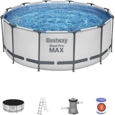 Bestway Steel Pro Max Round Frame Swimming Pool with Filter Pump, Grey, 12ft