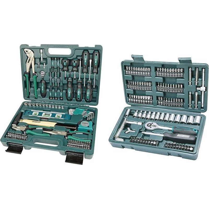 Brüder Mannesmann M29084 Įrankių dėžė 87 dalių su 130 dalių veržliarakčių ir antgalių rinkiniu.