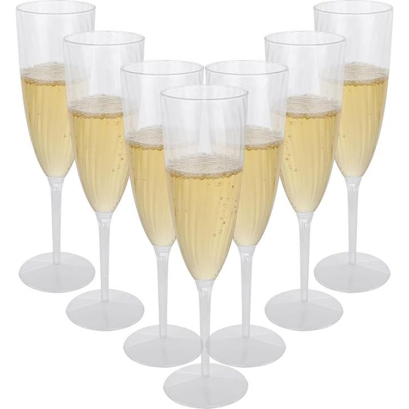 32 Clear Champagne Flutes 6oz Plastic Reusable Wine Glasses for Wedding, BBQ, Anniversary, Birthday, Garden Parties