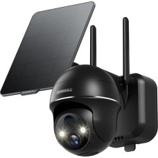 2K stebėjimo kamera Lauko baterija, 355°/90° PTZ WLAN kamera su saulės baterija, lauko stebėjimo spalvotas naktinis matymas, PIR judesio jutiklis, IP66, debesis (juoda)