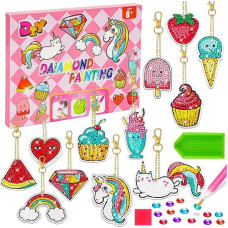 Pack of 12 5D Diamond Painting Children, Gifts for Girls, Diamond Painting Children's Keychain, Craft Set Children from 6 Years, Christmas Children's Day, Birthday Gift for 6-7-9-10-12 Years
