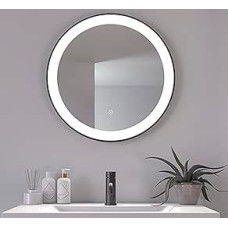 Libra Modern Bathroom Mirror with Lighting, Round Mirror 60 cm, Smart Mirror with Touch Switch, Black Frame, Bathroom Mirror with 5 cm LED Light Field, Brightness Dimmable, CRI > 90