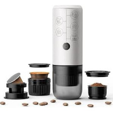 BENFUCHEN 3-in-1 nešiojamasis espreso aparatas be kaitinimo funkcijos, C tipo įkrovimo elektrinis espreso aparatas, 17 barų mini kavos aparatas, skirtas NESPRESSO/DolceGusto kapsulių ir maltos kavos ruošimui kelionėje, baltos spalvos