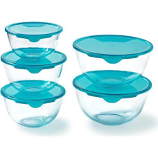 Pyrex® Set of 5 Durable Glass Salad Bowls with Lids (0.5L - 1L - 2L) BPA Free | Dishwasher, Microwave and Oven Safe (1 x 0.5L + 2 x 1L + 2 x 2L)