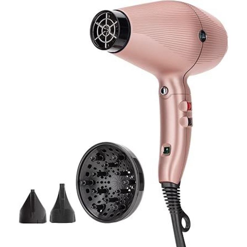 GAMMA+ G-TRONIC Dual Ionic 2500 jonų plaukų džiovintuvas, profesionalus plaukų džiovintuvas, lengvas 390 g, įjungimo / išjungimo jungiklio jonų funkcija, bešepetėlinis skaitmeninis variklis, tylus (Schuko kištukas, matinės rožinės spalvos)