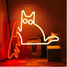 Cat with Knife Neon Sign Funny Cat Neon Light Animal Neon Light Sign Kitten LED Light Sign for Cute Cat Home Wall Decor Kid Room Bedroom Pet Shop