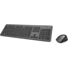 Hama Wireless Keyboard Mouse Set (QWERTZ Key Layout, Wireless Ergonomic Mouse, 2.4 GHz, USB Receiver) Windows Keyboard Wireless Mouse Keyboard Set, Black Anthracite
