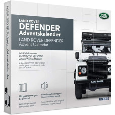 FRANZIS 67155 Land Rover Defender Advento kalendorius, 1:43 mastelio metalinis modelio rinkinys, su garso moduliu ir 50 puslapių lydraščiu