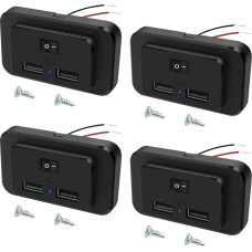 4,8 A dvigubas USB įkroviklio lizdas su jungikliu ir šviesos diodu, 12 V/24 V USB įkrovimo lizdas, skirtas nameliams ant ratų, visureigiams, sunkvežimiams, valtims (4 vnt.)