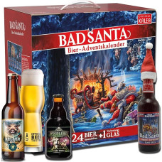 Kalea | Bier-Adventskalender | Edition Bad Santa | Bestückung 2024 | 24x0,33l Deutsche Bier-Spezialitäten | Inkl. Verkostungsglas | Geschenkidee zur Vorweihnachtszeit