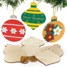 Baker Ross FC117 Wooden Christmas Baubles - Pack of 12, DIY Christmas Tree Decorations, Wooden Crafts for Children, Wooden Decorations for Christmas Trees