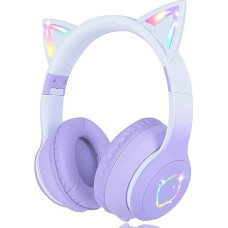 Usoun Children's Bluetooth Headphones, Children's Over-Ear Headphones with 85 dB Volume Limit, LED Light, Foldable HD Stereo Headphones, Wireless and Cable, Built-in Microphone for Mobile Phone,