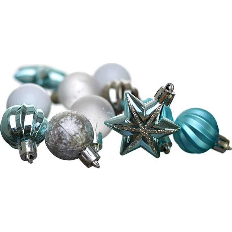 Heitmann Deco Christmas tree baubles, 44 piece set, baubles, stars, Christmas decoration, turquoise, silver, white, approx. 3 cm