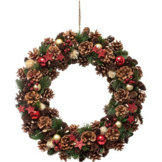 FEERIC CHRISTMAS - Christmas Wreath with Holly Pine Cones and Stars Red 50cm