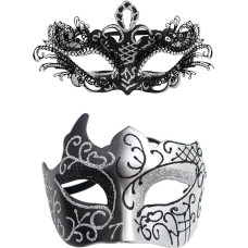 Masquerade Mask for Couples: Silver Carnival Mask with Shiny Rhinestone Venetian Party Mask Halloween Costume Accessories