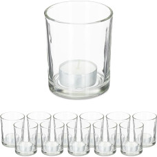 Relaxdays Tea Light Glasses, Set of 12, Glass Tea Light Holders, Simple Votive Glasses, H x D: 8.5 x 7 cm, Decoration, Transparent