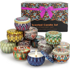 Scented Candles Gift Set for Women, 12 x 60 g Scented Candles Set, Soy Wax Candles in Tin, Small Gift Set for Mum, Burning Time up to 180 Hours for Mother's Day, Christmas, Birthday, Bath, Yoga,