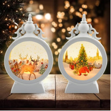 TaimeiMao Pack of 2 Christmas Decoration Lantern, Christmas Snow Globe Lantern, Decorative Lantern, Flameless Christmas Candles, for Halloween, Ramadan, Garden, Christmas, Balcony (Tree + Deer)