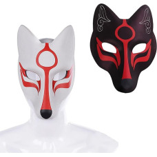 Wenrou Pack of 2 Halloween Fox Masks, Party Decorative Masks, Masquerade Costume Mask, Fox Mask, Japanese Kabuki Masks, for Carnival, Halloween, Cosplay Parties, Costume Props