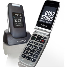 MB 100 Large-Key Mobile Phone for Senior Citizens, Grey Flip Mobile Phone with Camera, Emergency Call Button, Talking Keyboard and LED Lamp