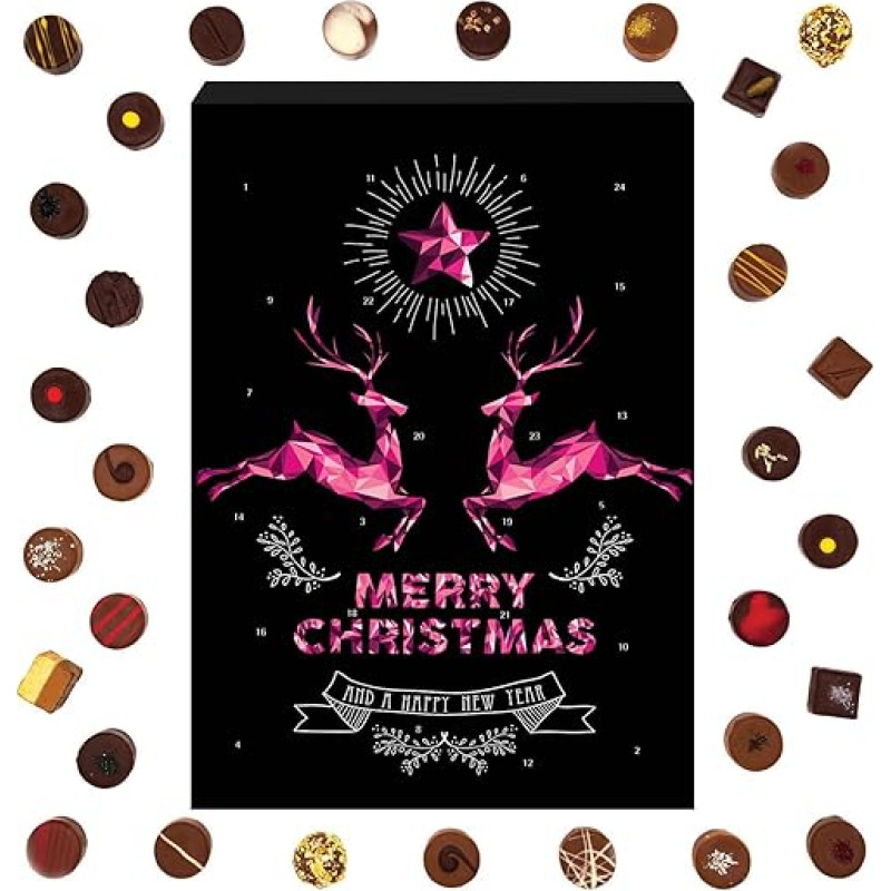 Hallingers Pink Elk Advent Calendar Chocolates Gift Handmade without Alcohol from Fine Cocoa Chocolate (Box) - Advent Calendar Novelties & Advent Calendar Fill | Congratulations Hanukkah Freundscha