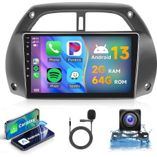 2G + 64G Wireless Carplay Android 13 Car Radio 2 DIN for Toyota RAV4 2001-2006 with Android Car Navigation GPS WiFi 9 Inch Car Radio with Mirror Link Bluetooth FM/RDS Radio DAB/OBD/DVR/EQ/SWC Rear