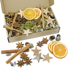 Pextian 67-Piece Mix Christmas Decoration Advent Wreath Set with Cinnamon, Orange Slices, Birch Stars, Yellow Green Decorative Moss for Craft Supplies, Mix Christmas Craft Set for Winter Holiday