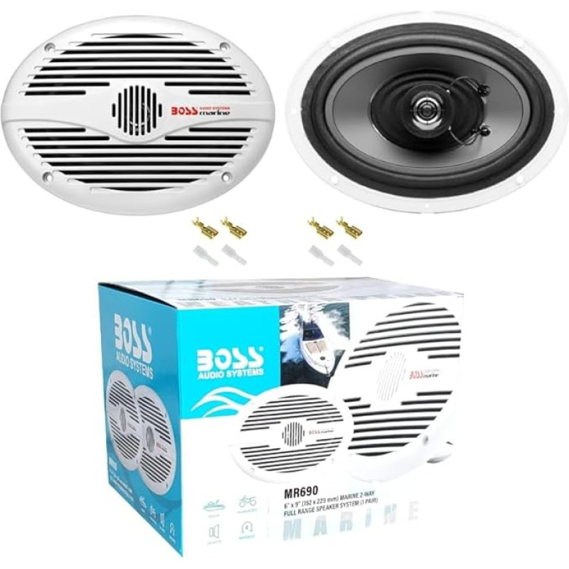 2 Marine Audio Systems MR690 Oval Speakers 2 Way 6 x 9 15 x 23 cm 175 Watt RMS 350 Watt Max 4 Ohm Waterproof Sea Swimming Pool Boat Hotel Per Pair + Free Faston