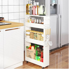 Treesunshine 4 Tier Rolling Trolley Kitchen Trolley Narrow Kitchen Trolley on Wheels Niche Shelf 13 cm Wide Narrow Shelf Storage Shelf Kitchen for Kitchen, Office, Bathroom, Laundry Room, 82 x 13 x 43