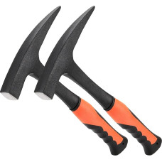LAUYUT 2 Pieces 29.5 cm Stone Picks Geological Hammer with Pointed Tip Stone Hammer with Orange Shock Absorption Handle for Masons, Geologists, Campers