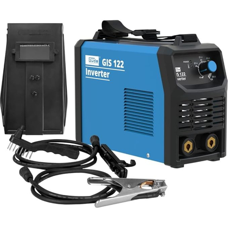 Güde Inverter Welding Machine GIS 122 (230 V, 16.7 W Idle Power, 3.6 kVA Max. Power Supply, 10-120 A Control Range Welding Current, Includes Electrode Holder, Ground Clamp, Slag Hammer & Welding