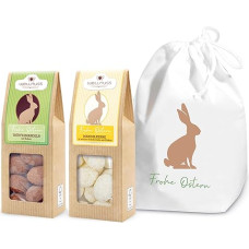 wellnuss Premium Velykų dovana, velykinė laimė vyrams ir moterims - triufelių migdolai (70 g) ir kokosų migdolai (60 g) medvilniniame maišelyje 