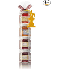 Velykinis vaisių tepinių dovanų ritinėlis - Velykoms skirtas uogienių vaisių tepinių dovanų rinkinys iš Allgäu - 4 x 50 g naminių vaisių tepinių - Velykų zuikio pakabukas