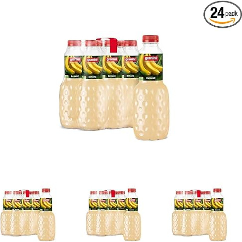 granini Drinking pleasure banana (6 x 1 litras), ne mažiau kaip 25 % vaisių, bananų nektaras, veganiškas, natūralus, su užstatu (4 vnt.)