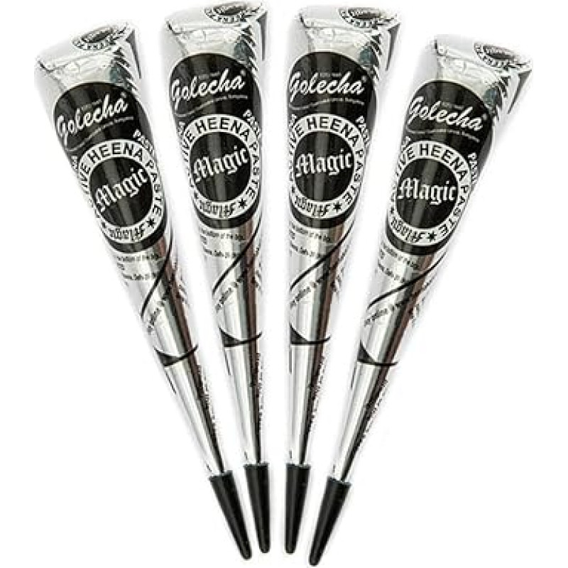 4 x FADEDA Golecha Magic Fast Heena Cone Paste Cones (juodos spalvos), be mišinio, be PPD, 125 g (juodos spalvos) Deezee by Golecha