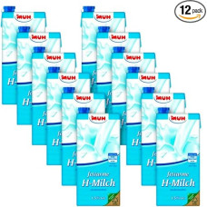 Milk MUH Low Fat H Milk 1.5% Fat Durable Milk, 1 Litre Each, Pack of 12 with Pufai Grocery