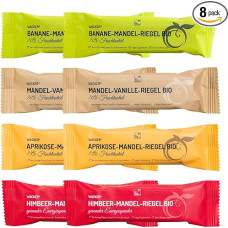 Natūralūs ekologiški vaisių batonėliai 8 x 40 g Sveiki užkandžiai be pridėtinio cukraus. Tik vaisiai ir riešutai. Be glitimo ir veganų. 