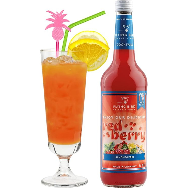 Flying Bird Red Berry Cocktail Sirup | 0,7l Flasche für 17 trinkfertige Cocktails alkoholfrei | Saft dazu, schütteln, fertig