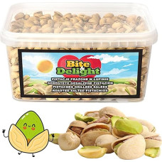 Bite & Delight 0.5 kg Pistachios Roasted Salted with Bowl Fresh and Crispy Snacks Nibbles Vegan Gluten Free Reusable Container