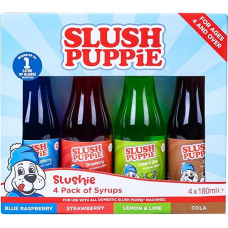 Slush Puppie – 4er-Pack Sirupe, blaue Himbeere, Erdbeere, Cola, Zitrone/Limette, 180 ml