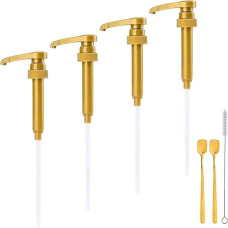 JOERBABU Gold Coffee Syrup Set, 4 Pumps, 2 Spoons, 1 Brush, Fits Most 750ml Bottles, Reusable Home Drink Dispenser