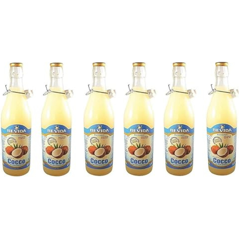 6x Bevida Sciroppo di Cocco Coconut Syrup Glass Bottle 1 Litre Ideal for Drinks, Ice and Mud