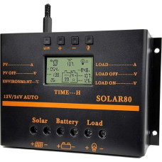 HZRE Solar Charge Controller 80A PWM 12V/24V 1920W, Discharge Controller with 5V USB Output, Multip Circuit Protection, ABS Housing, Black